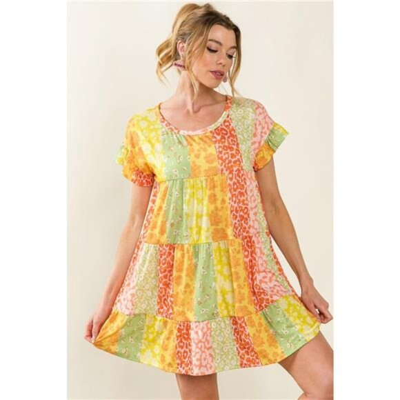 ✨NWT BiBi Leopard Short Sleeve Tiered Dress - Picture 1 of 4